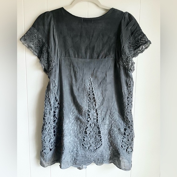 Sundance Silk Blend Grey Ombré Tunic Short Sleeve Blouse Office Party Sz XS - Picture 2 of 11